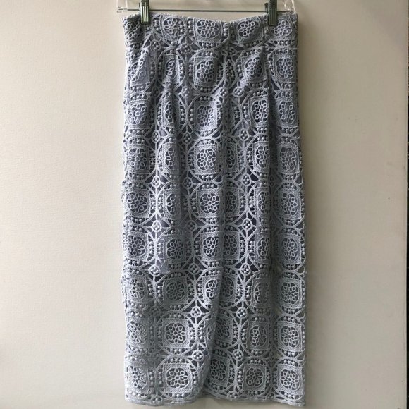 Zara Women High Waist Midi Length Skirt Blue Cotton Lace Pencil Skirt, Small - Picture 6 of 13